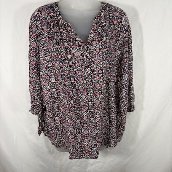 Westport Blouse Women's 1X Boho Floral Long Sleeve Button Front Tunic Top - Picture 1 of 16